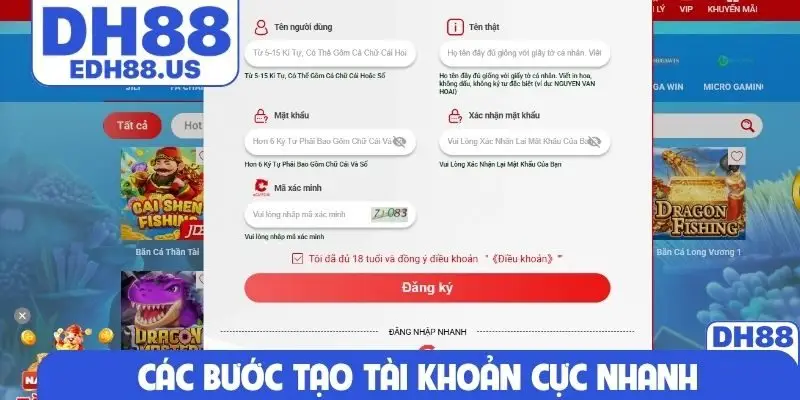 Các bước tạo tài khoản cực nhanh