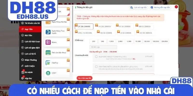 Có nhiều cách để nạp tiền vào nhà cái