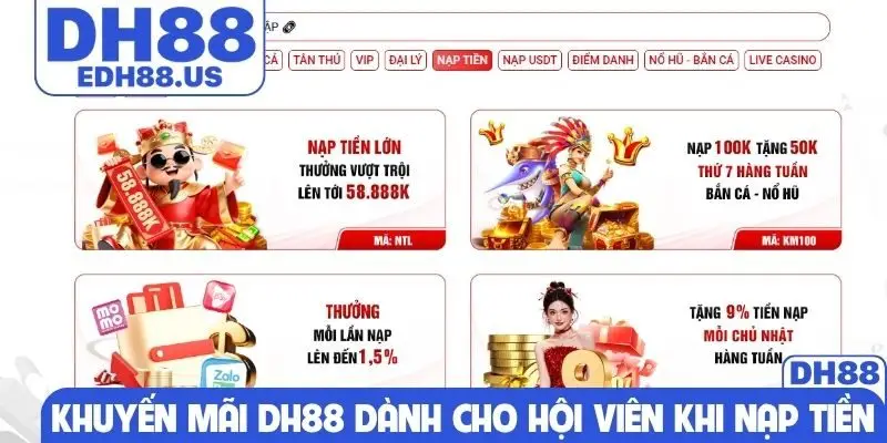 Khuyến mãi DH88 dành cho hội viên khi nạp tiền