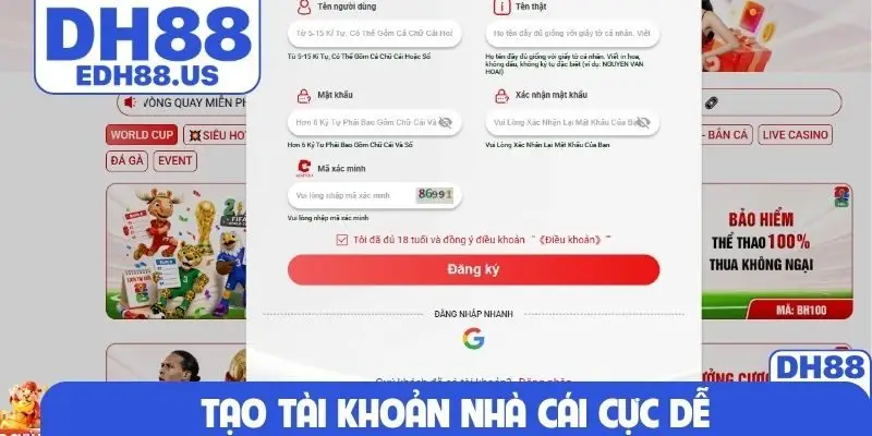 Tạo tài khoản nhà cái cực dễ